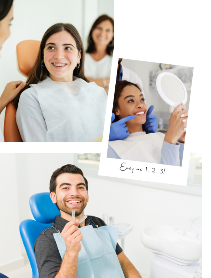 Graphic illustrating 3 easy steps to a new smile